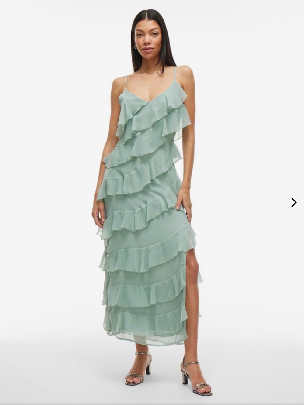Tiered Ruffle Slip Dress in Sage Green